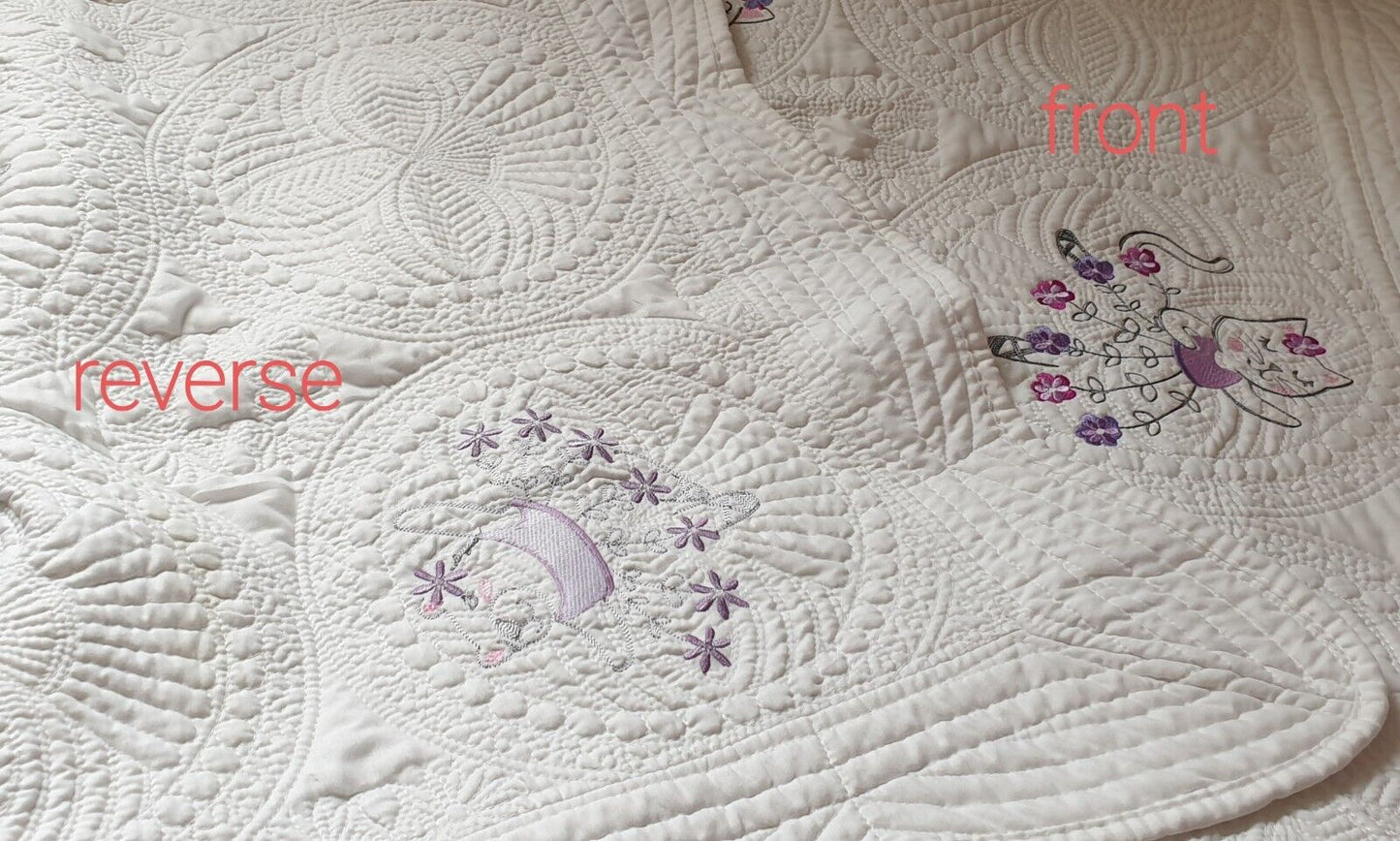 heirloom embroidered small quilt, baby shower, new baby