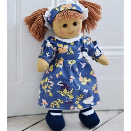 woodland print dress, rag doll